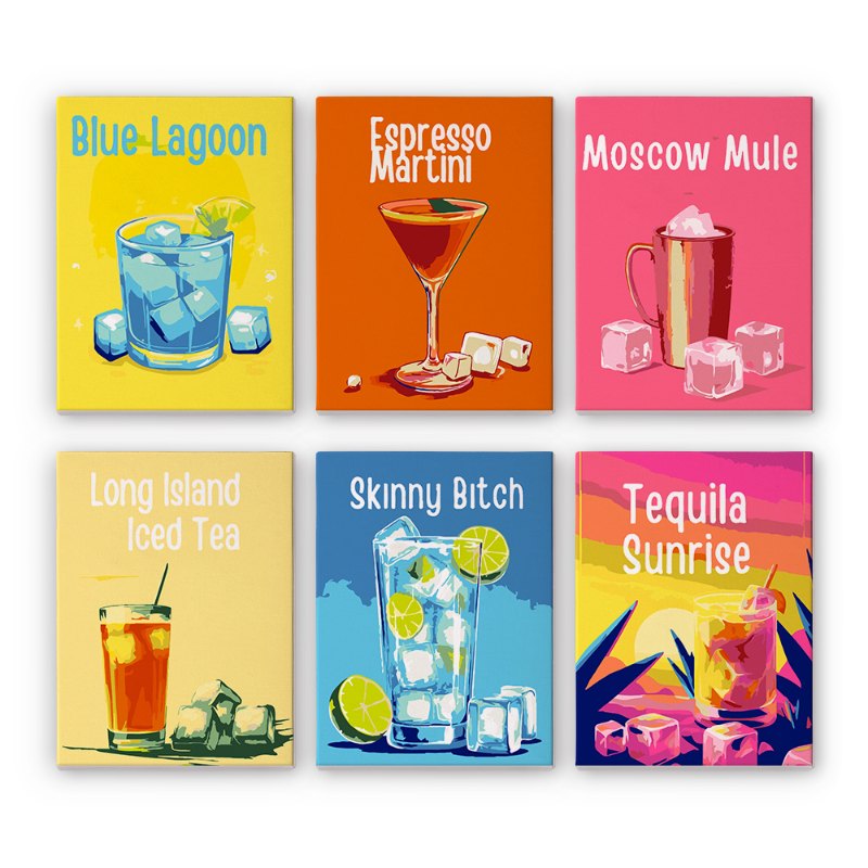 6 Mini Paintings - Bright Cocktail Bliss