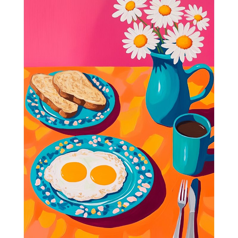 Morning Breakfast with Daisies