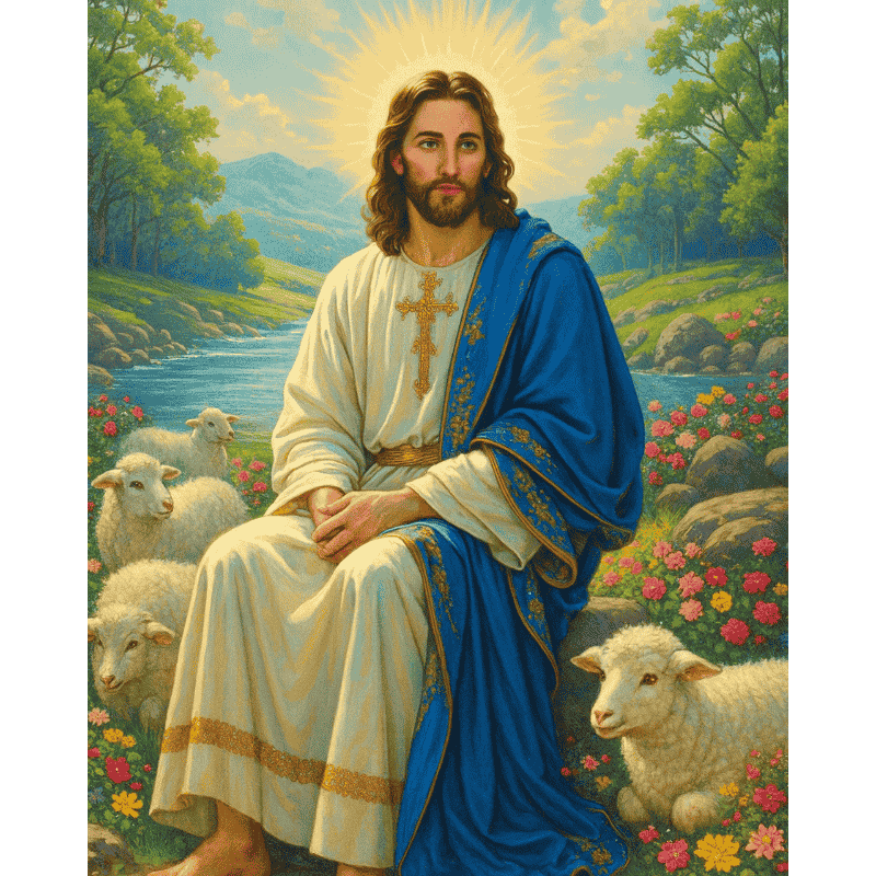 Jesus & Lambs: Gentle Faith Scene