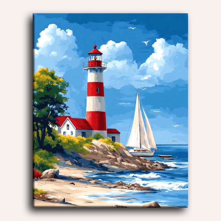 Seaside Lighthouse & Sailing Joy