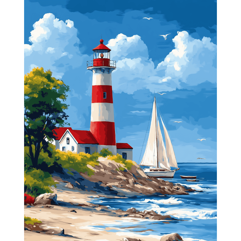 Seaside Lighthouse & Sailing Joy