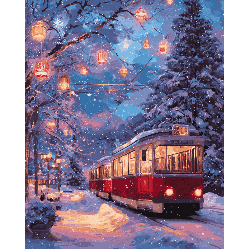 Winter Tram Through Lights
