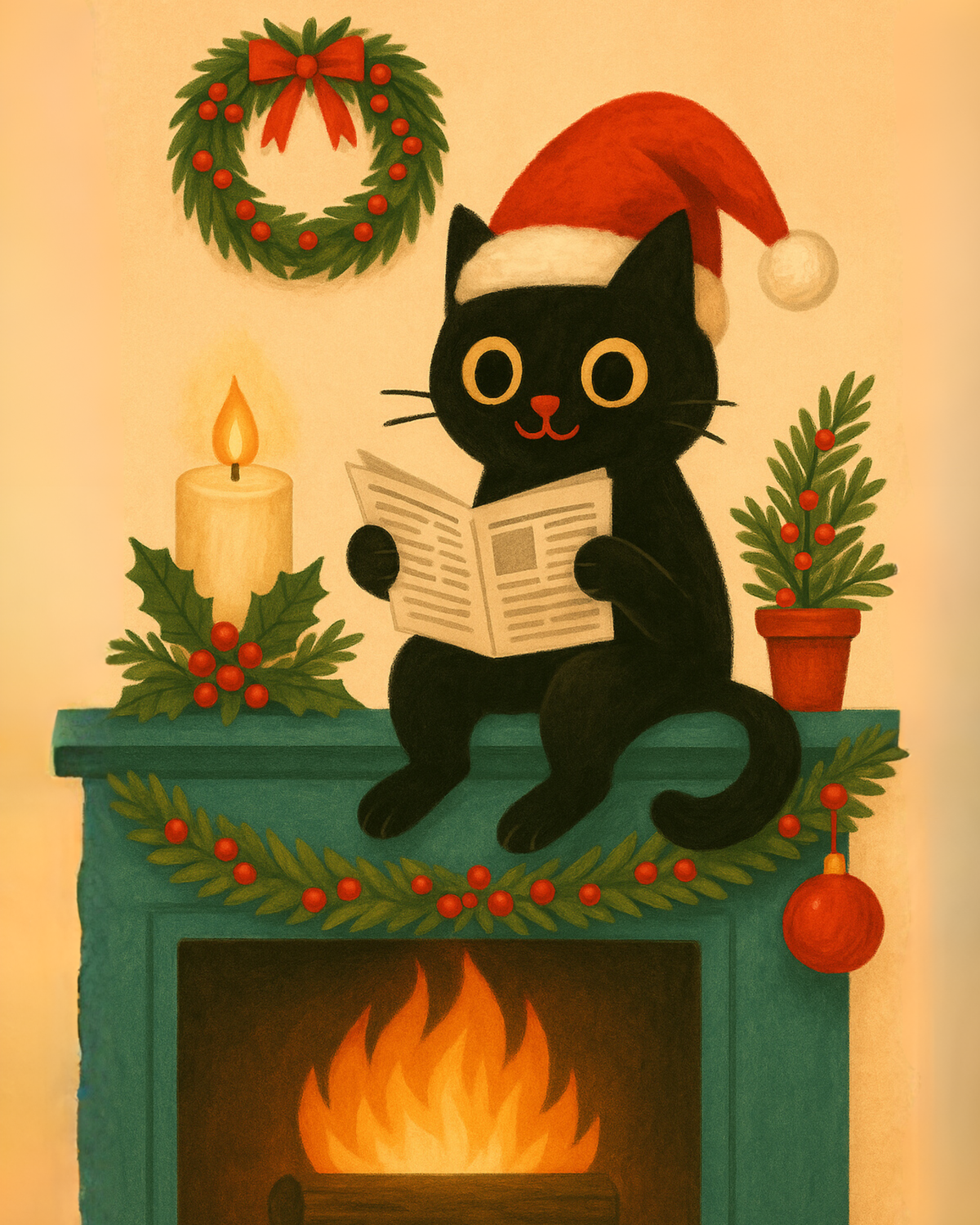 Cozy Fireplace Cat Scene