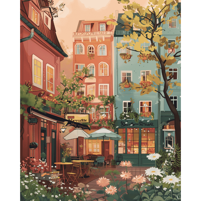 Springtime Urban Garden Scene