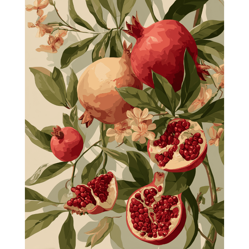 Pomegranate Blossom & Fruit Scene