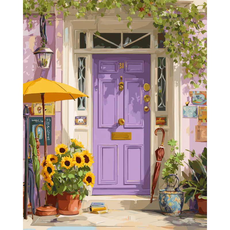 Purple Sunlit Door | Paint by Number