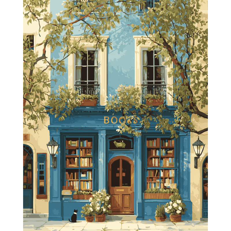 Blue Bookstore Charm | Paint by Number