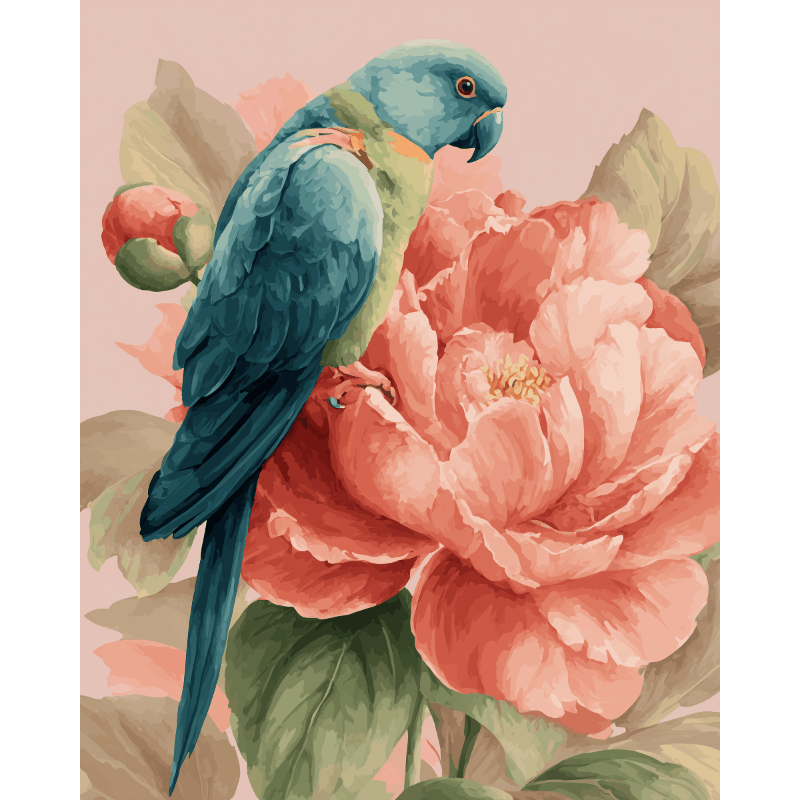 Peony Perch: Birds Among Blossoms