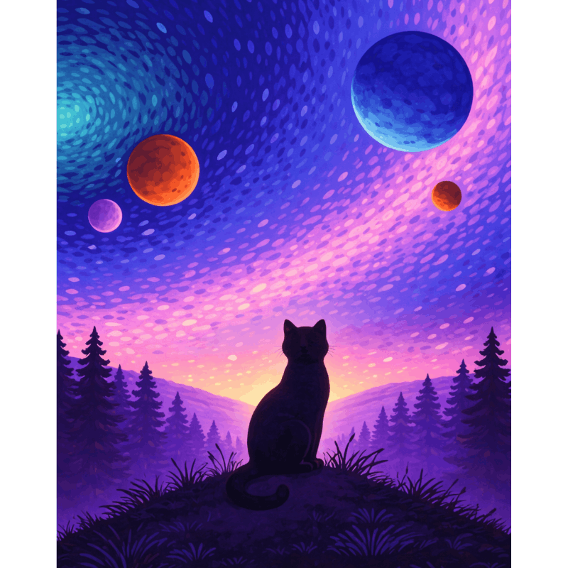 Night Forest Cat | Paint by Number