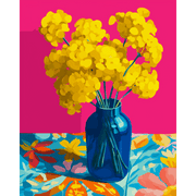Blue Vase with Sunshine Flowers