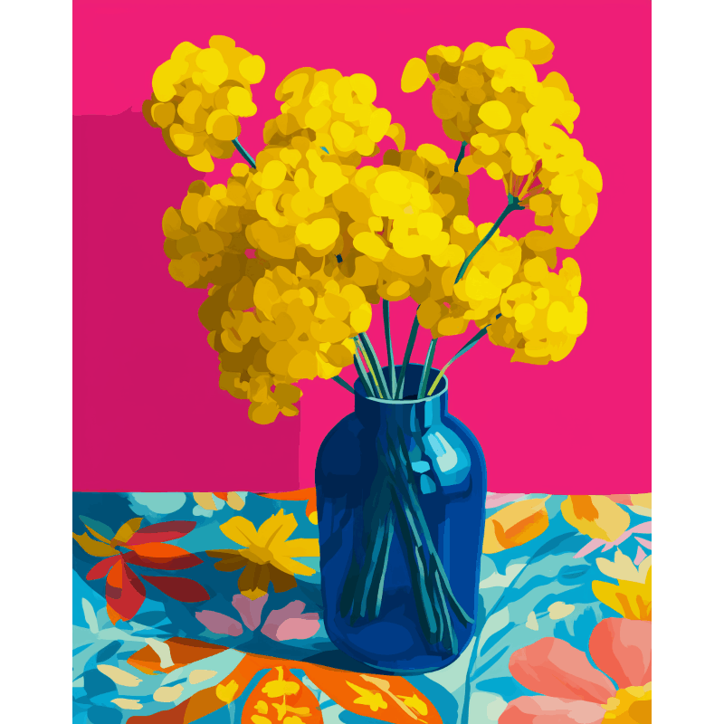 Blue Vase with Sunshine Flowers