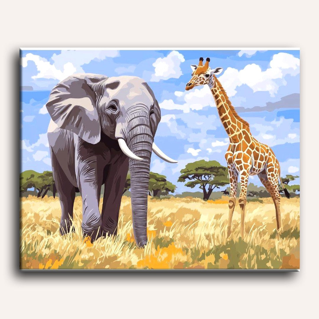 Wildlife Duo: Giraffe & Elephant