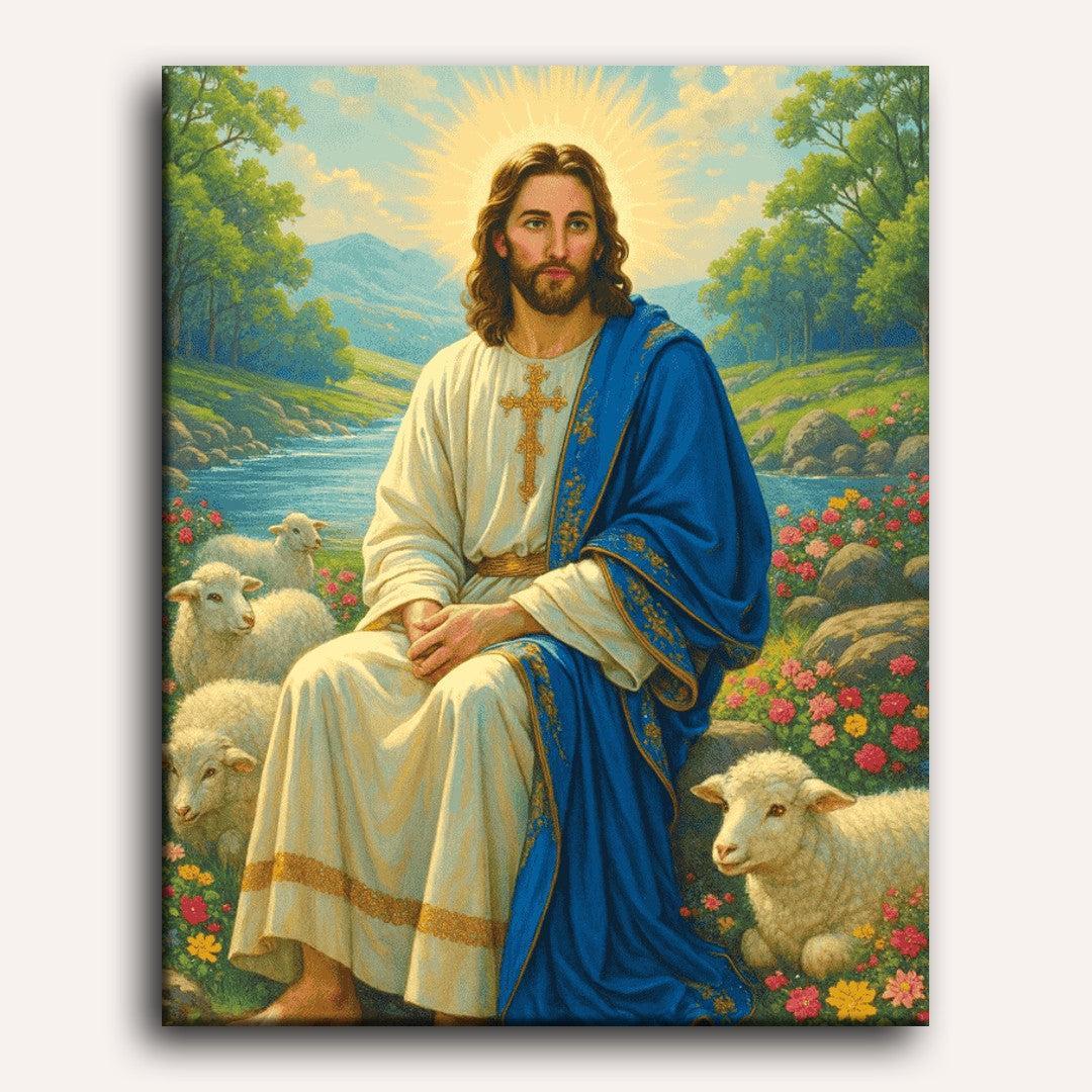 Jesus & Lambs: Gentle Faith Scene