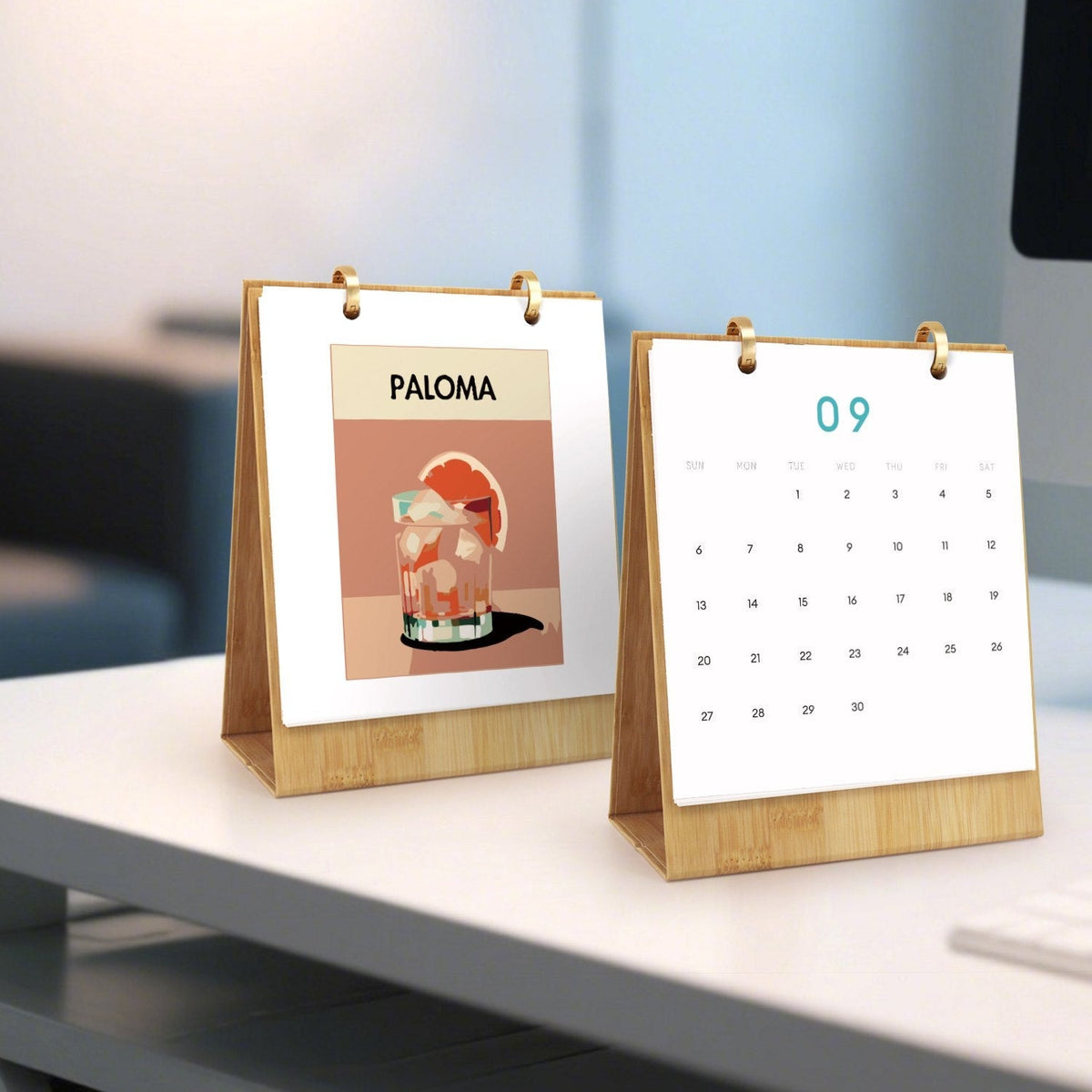 Elegant Cocktail Art Desk Calendar 2026