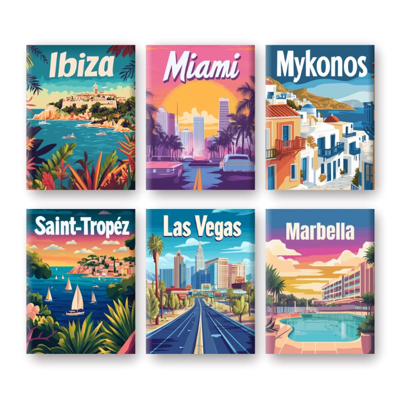 Vibrant Travel Postcards Set
