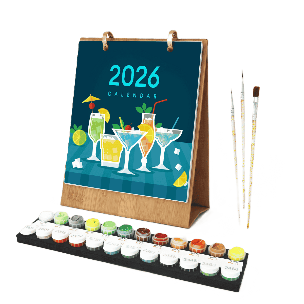 Elegant Cocktail Art Desk Calendar 2026