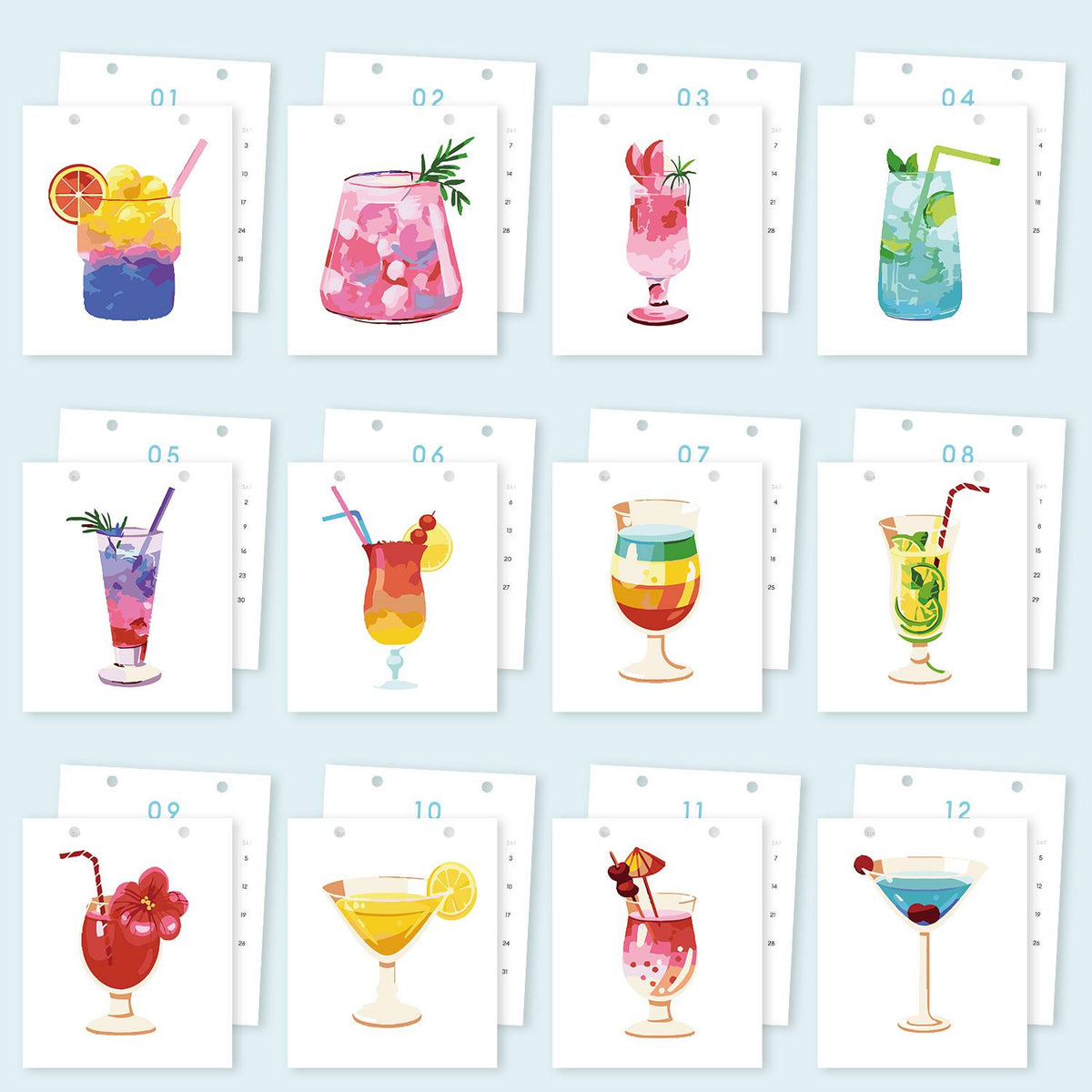 Colorful Cocktail Scenes Calendar 2026