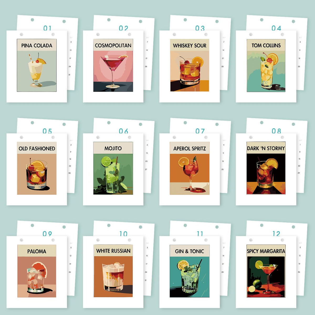 Elegant Cocktail Art Desk Calendar 2026
