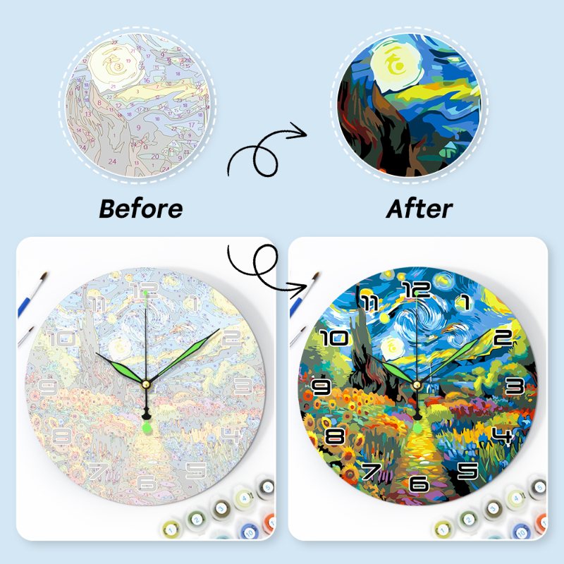 Starry Night & Blossoming Fields Clock