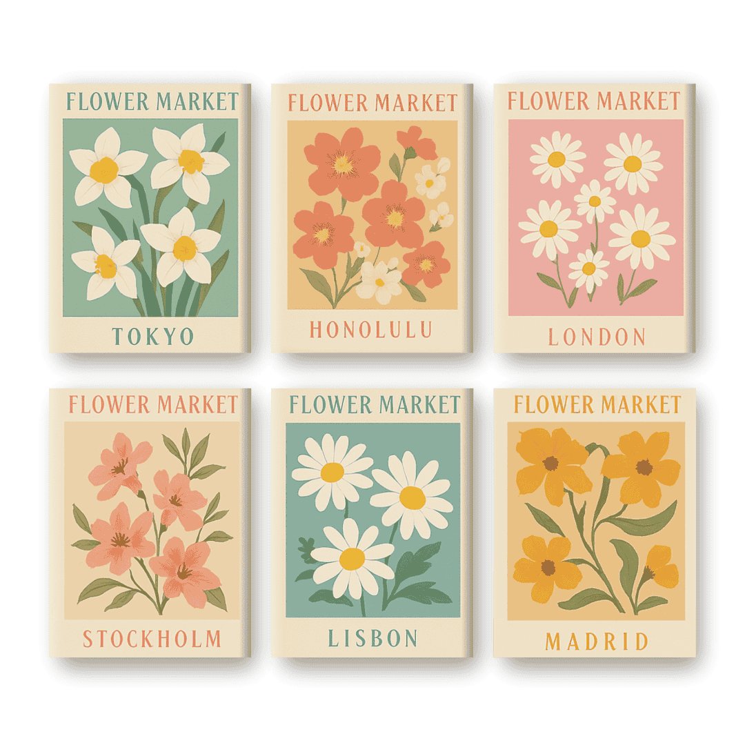6 Mini Floral Market Scene