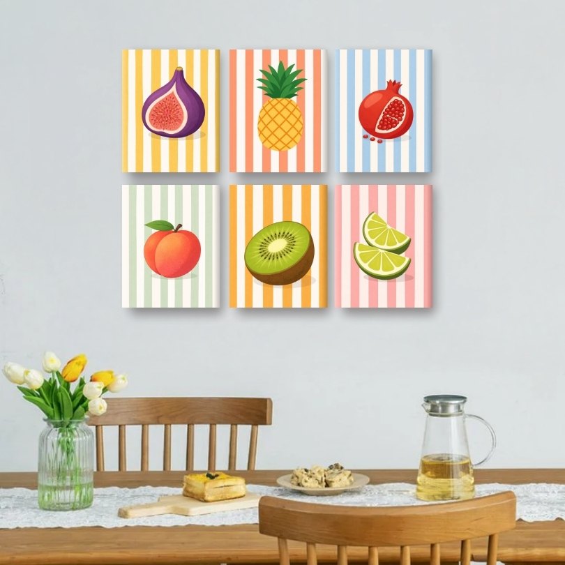 6 Mini Paintings - Colorful Fruit Stripes