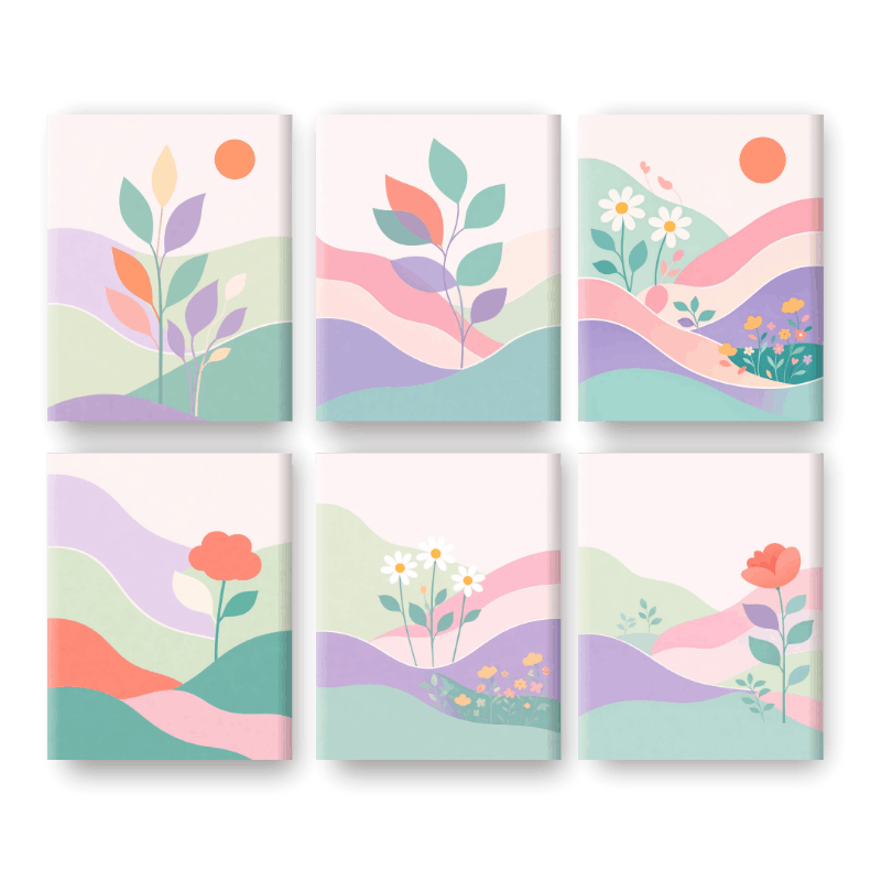 6 Mini Paintings - Pastel Dreamscapes