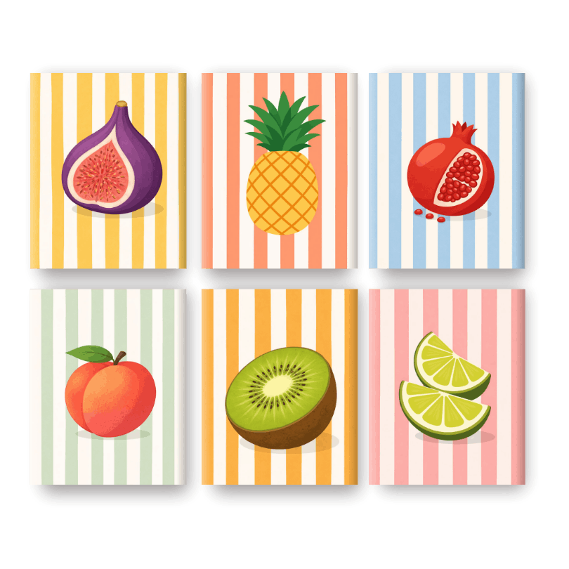 6 Mini Paintings - Colorful Fruit Stripes
