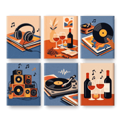 6 Mini Paintings - Melodies & Merlot
