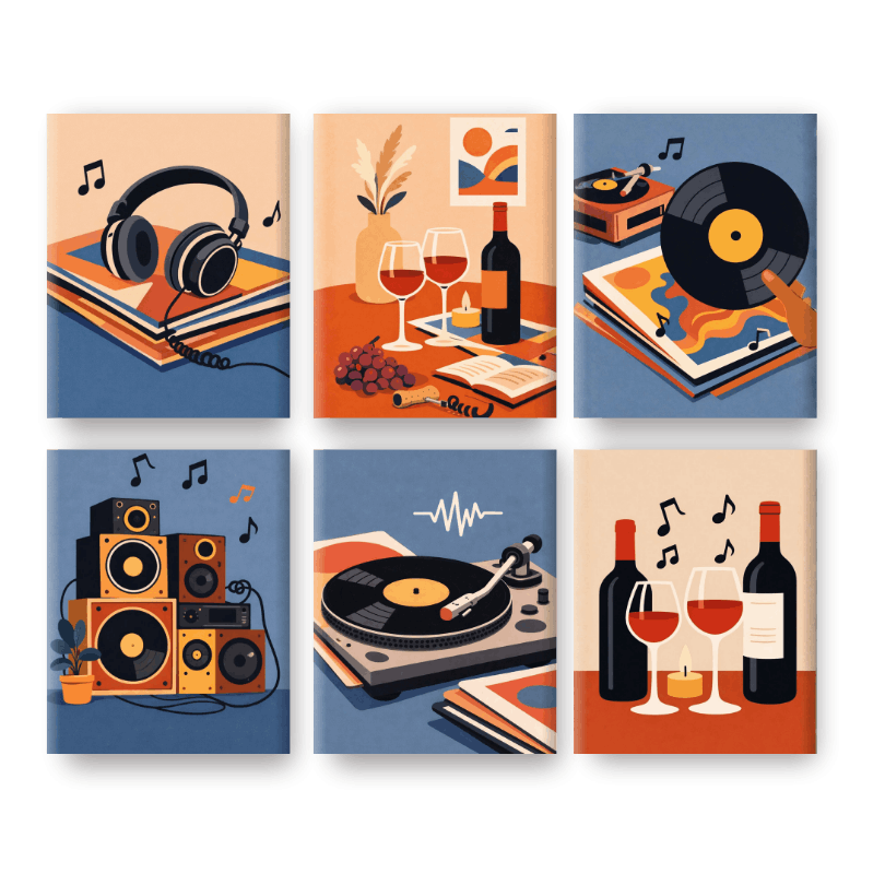 6 Mini Paintings - Melodies & Merlot