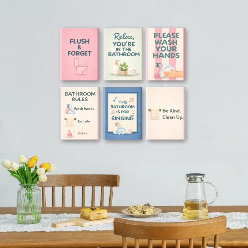 6 Mini Paintings - Cozy Bathroom Quotes