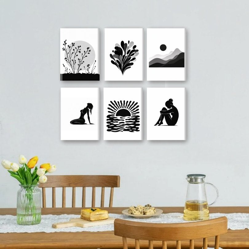 6 Mini Paintings - Serene Silhouettes