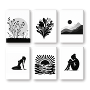 6 Mini Paintings - Serene Silhouettes