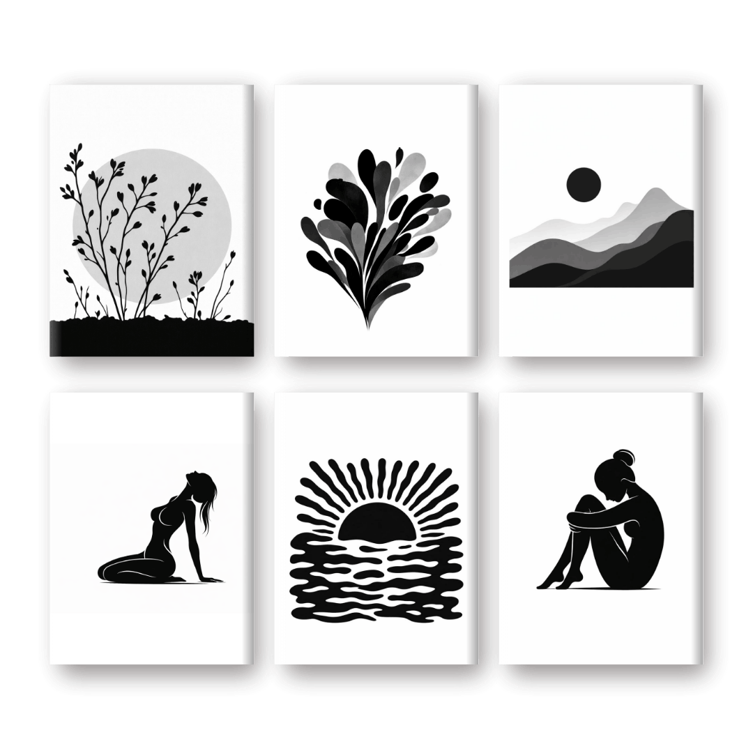 6 Mini Paintings - Serene Silhouettes
