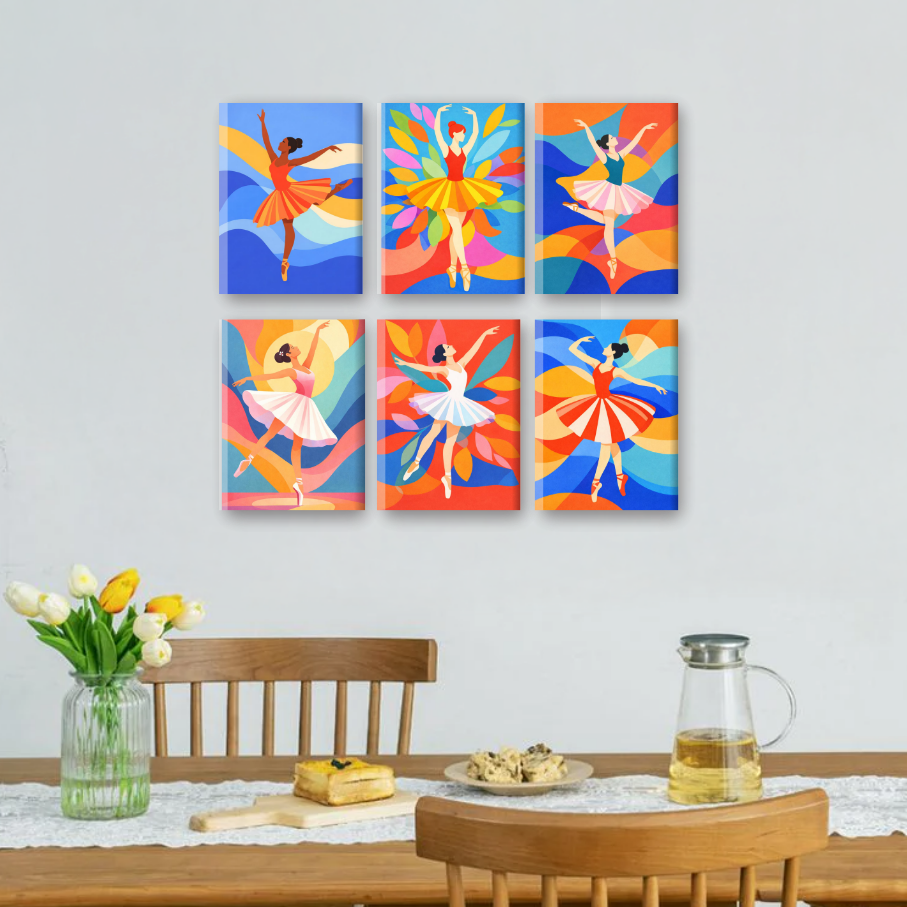 6 Mini Paintings - Vibrant Ballerina Dreams