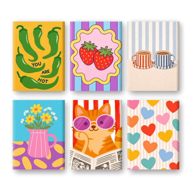 6 Mini Paintings - Colorful Mood Boost