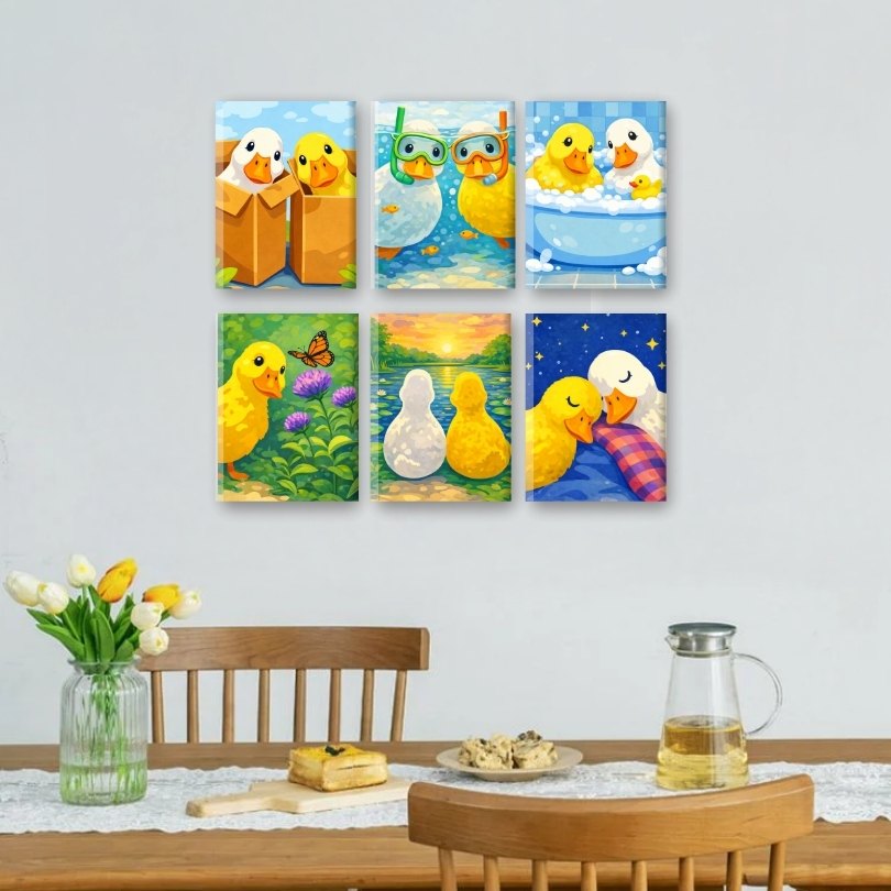 6 Mini Paintings - Whimsical Ducklings