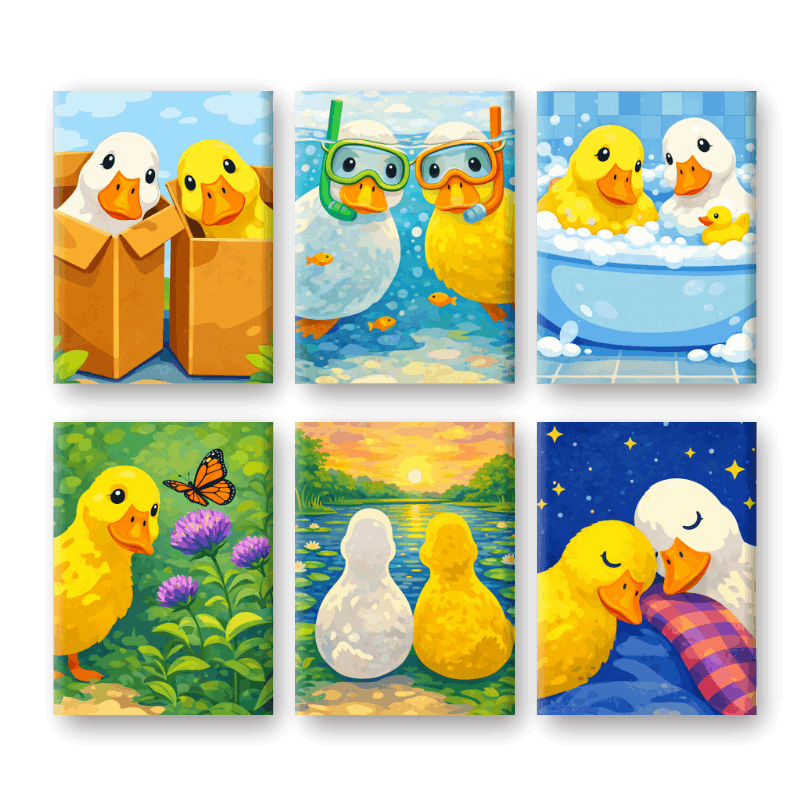 6 Mini Paintings - Whimsical Ducklings