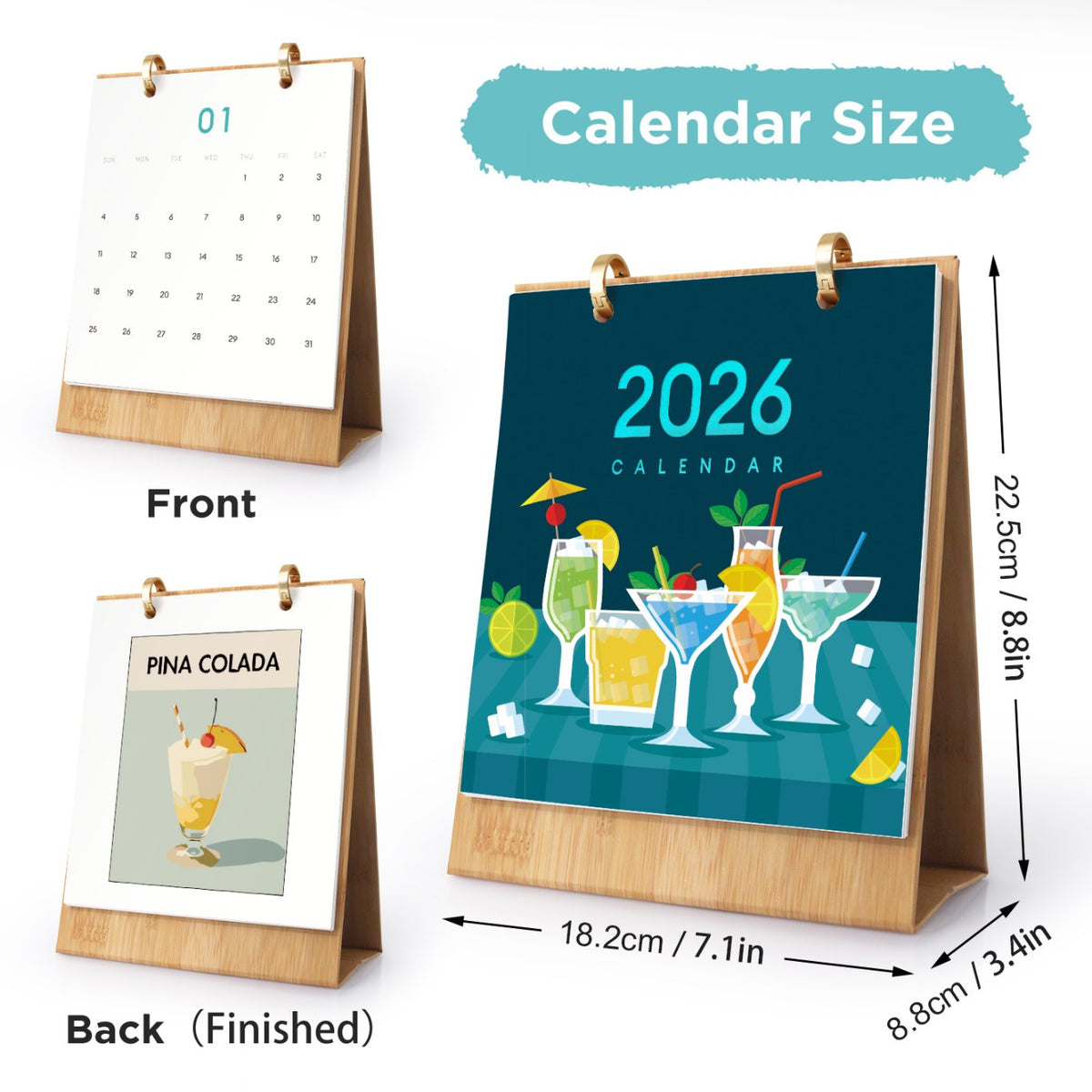 Elegant Cocktail Art Desk Calendar 2026