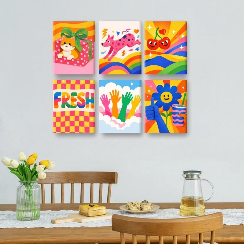 6 Mini Paintings - Rainbow Joyful Moments