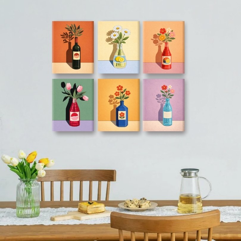6 Mini Paintings - Blooming Bottle