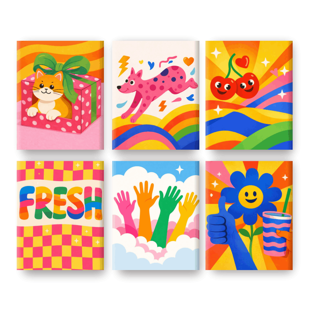 6 Mini Paintings - Rainbow Joyful Moments