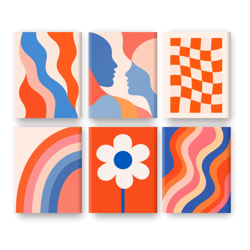 6 Mini Paintings - Retro Floral Vibes