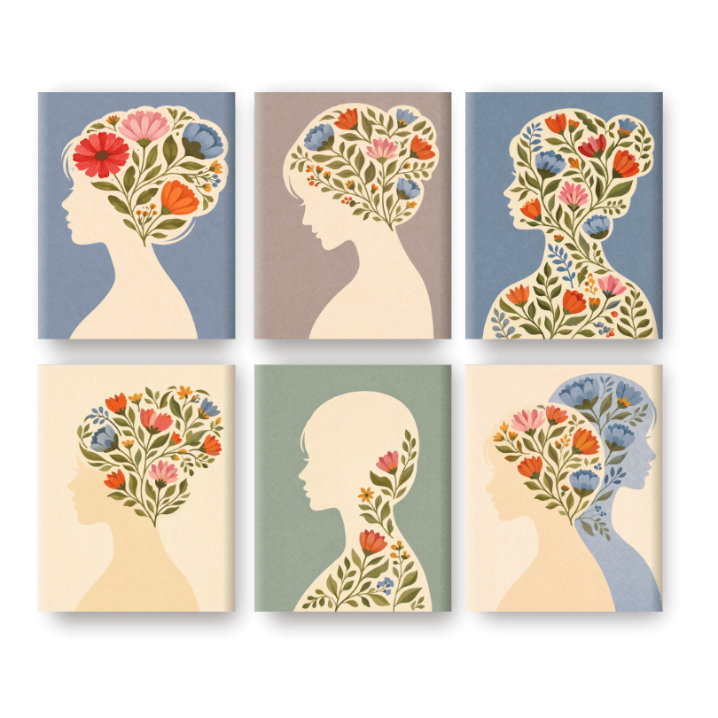 6 Mini Paintings - Mindful Blossoms