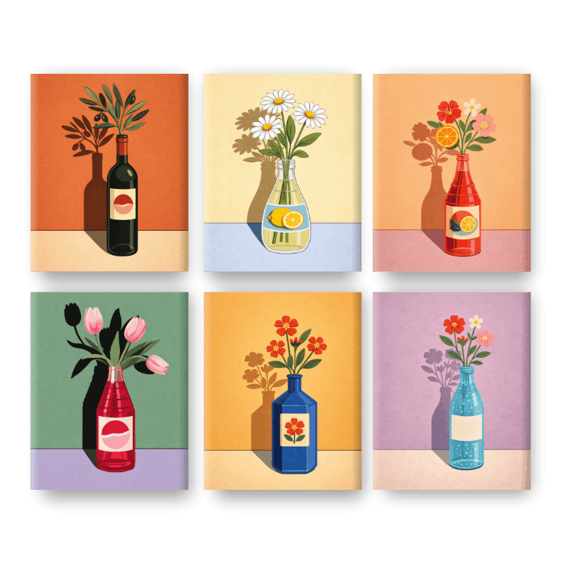 6 Mini Paintings - Blooming Bottle