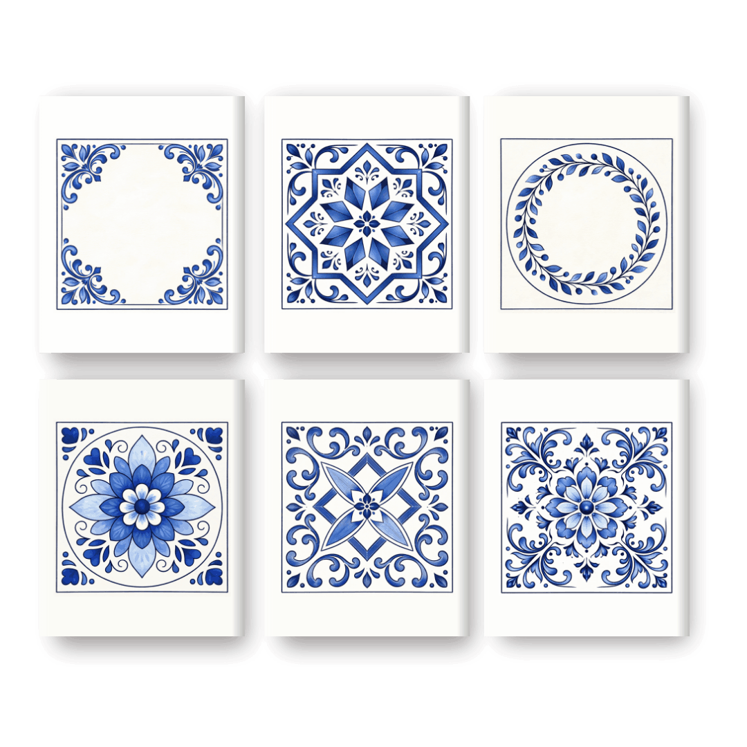 6 Mini Paintings - Delft Blue Charm