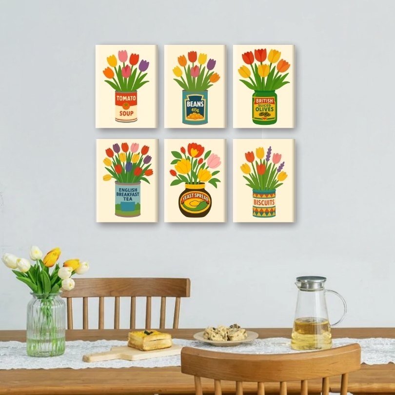 Colorful Tulips in Cans