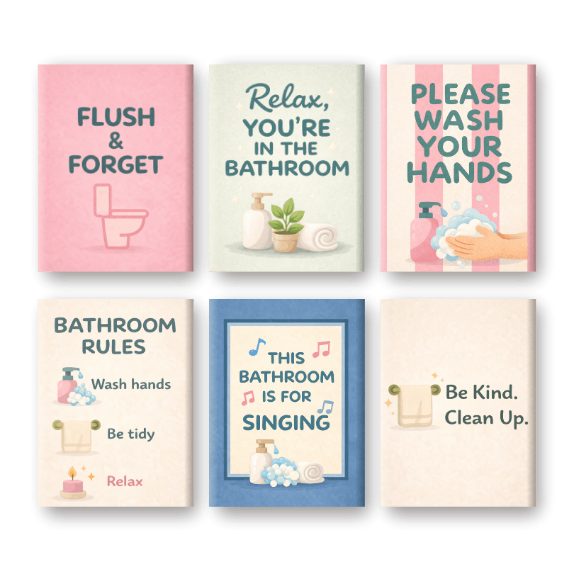 6 Mini Paintings - Cozy Bathroom Quotes