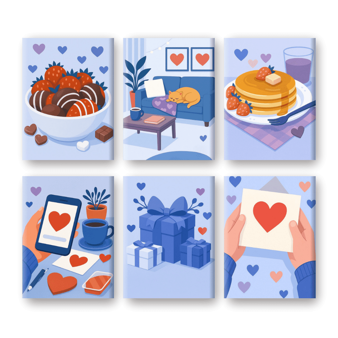6 Mini Paintings - Serene Blue Valentines