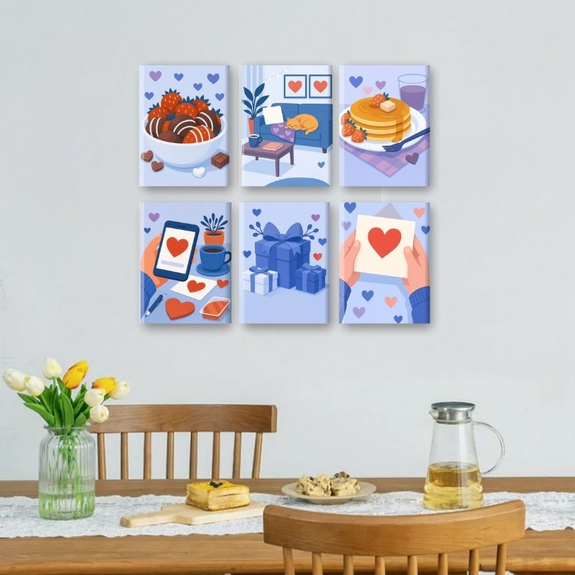 6 Mini Paintings - Serene Blue Valentines