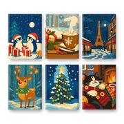 6 Mini Paintings - Festive Christmas Celebrations